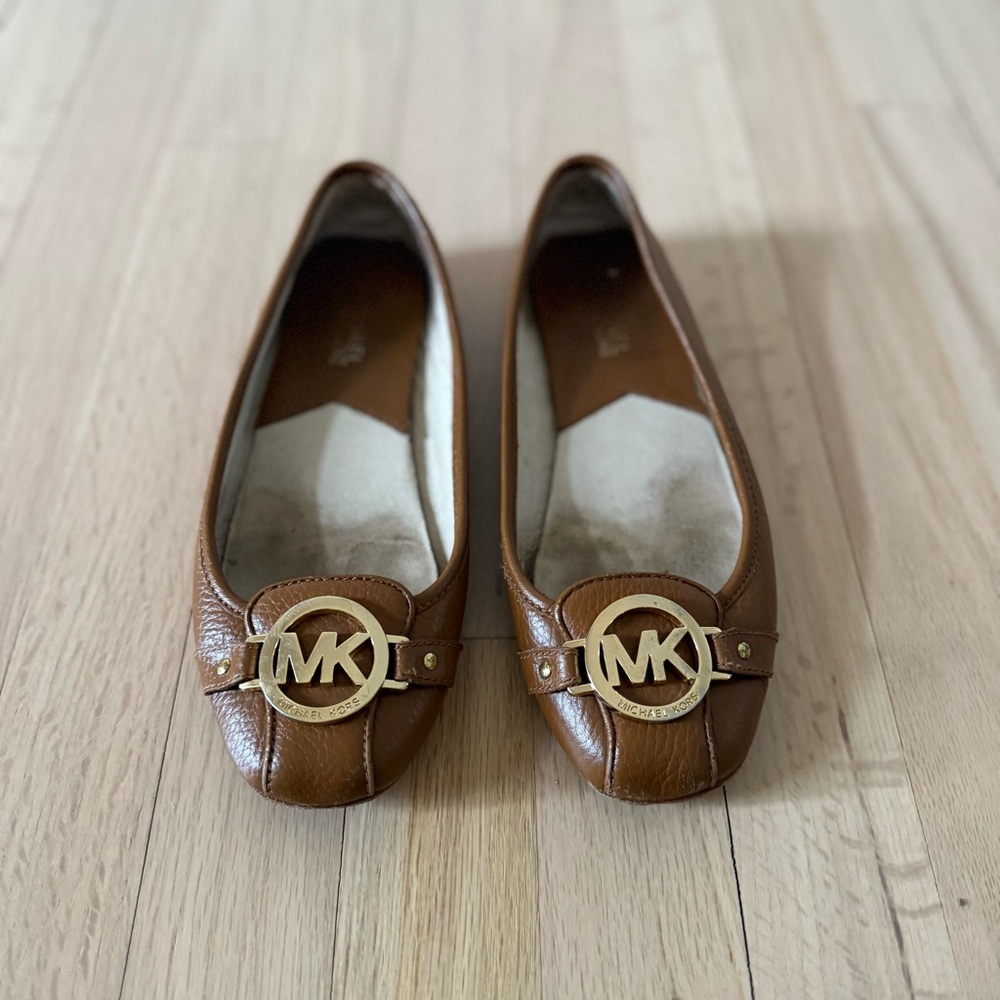 MICHAEL Michael Kors Brown Leather Fulton Flats, Size 6.5